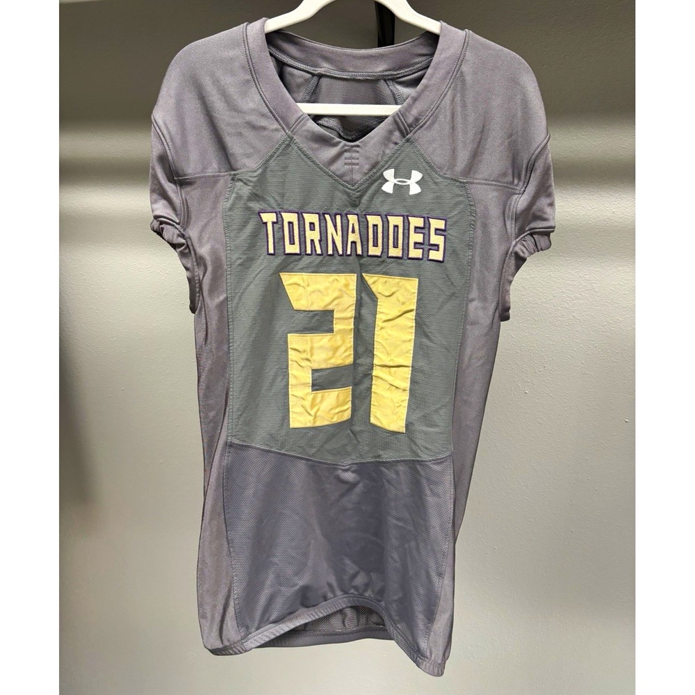 Under Armour Authentic Tornadoes Football Jersey #21 Grey Purple Gold Mens MD